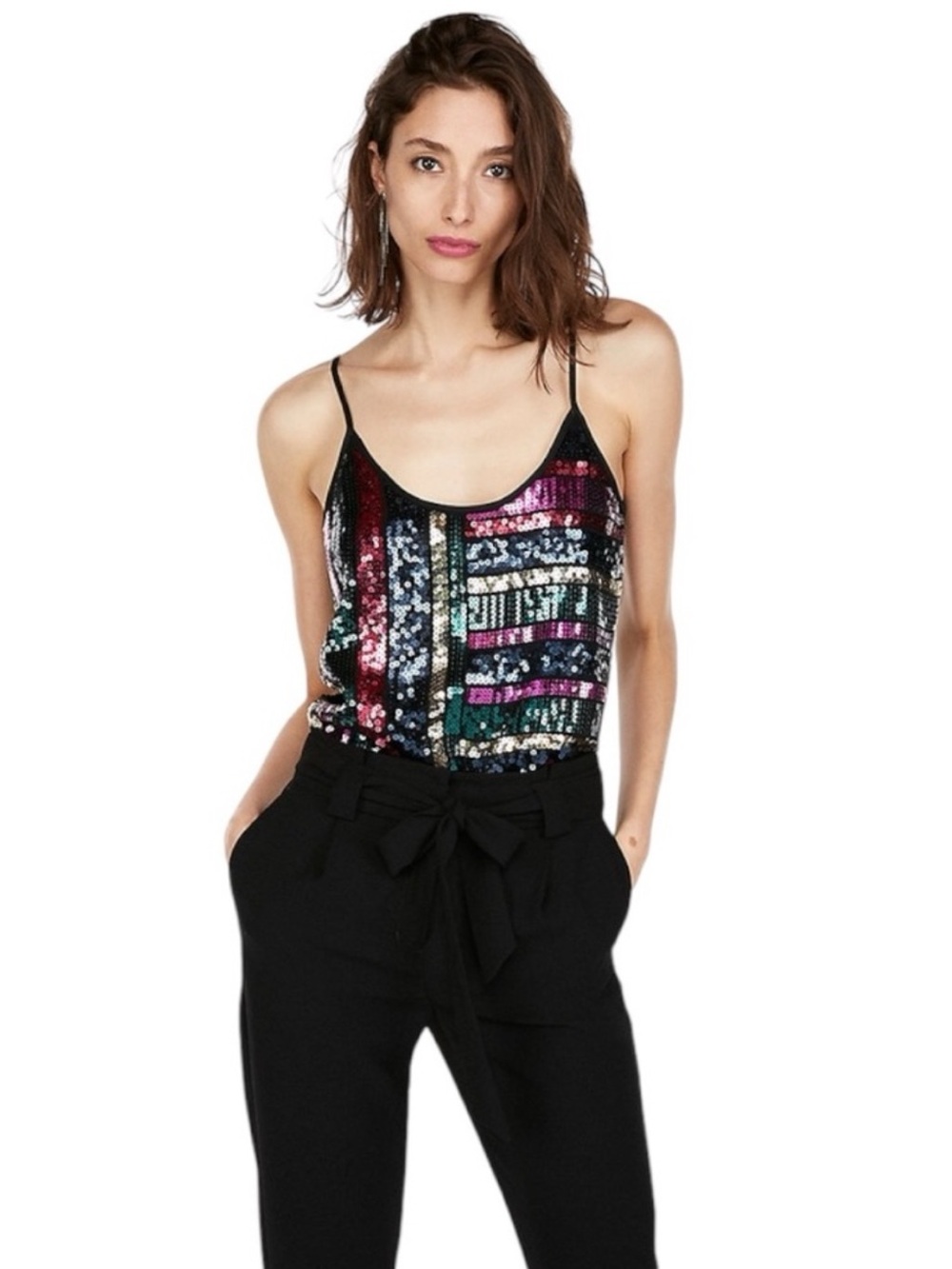Express Multicolor Sequin Striped Camisole size M